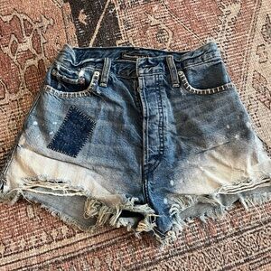 Abercrombie & Fitch High Waisted Denim Shorts Distressed Patch Size 2